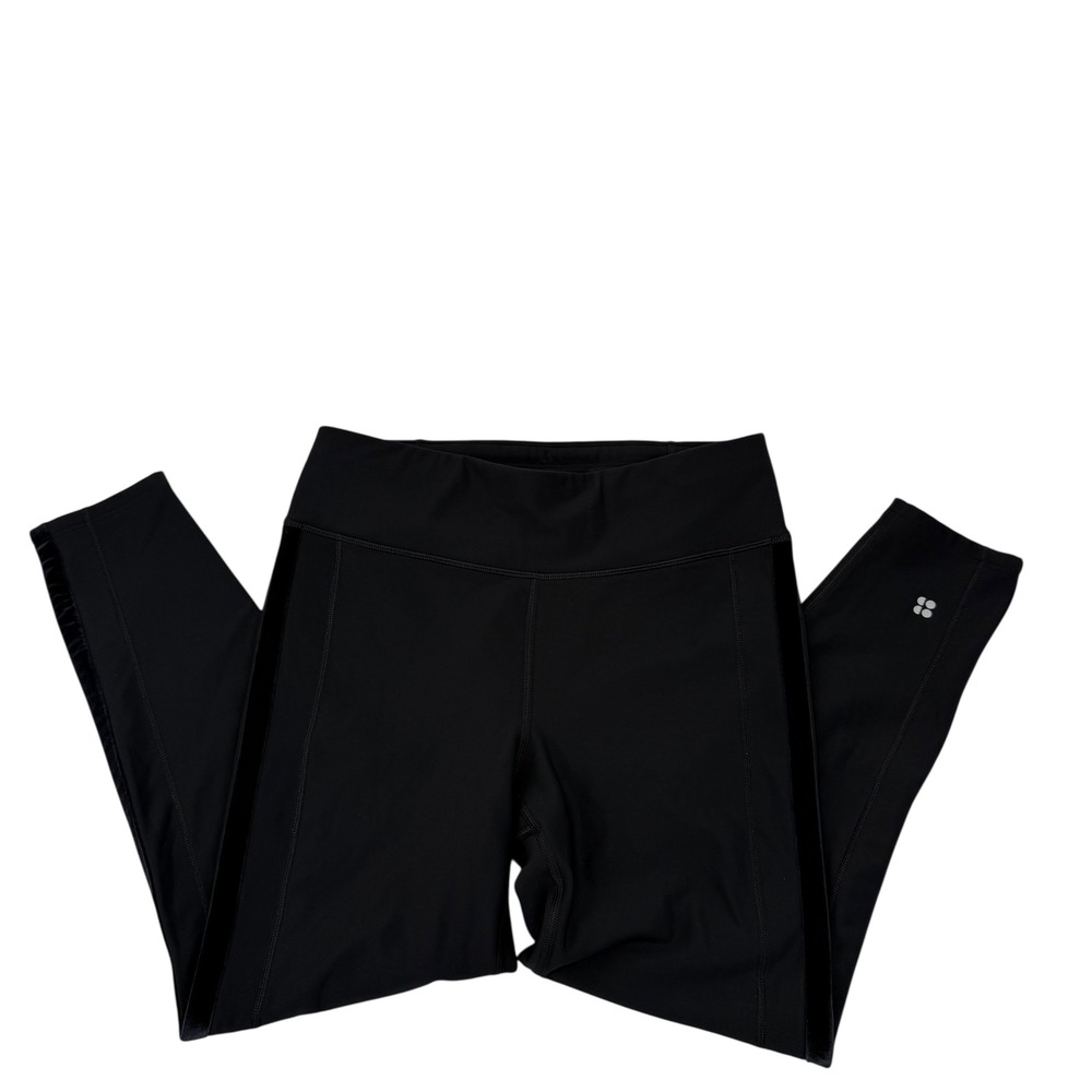 Sweaty‎ Betty 7/8 Length Black Workout Leggings Velvet Trim Fleece Lining Size M